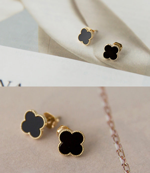 clover black earring[쥬얼리181]안나앤모드